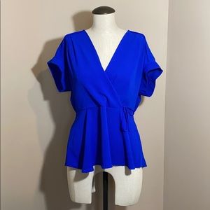 Royal blue V neck blouse